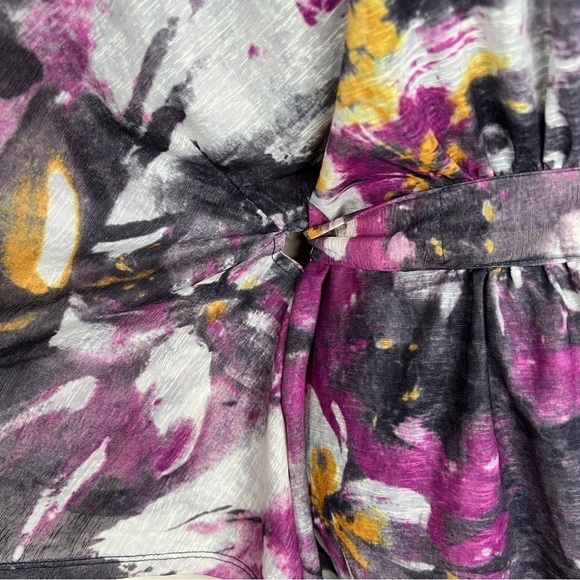 Small Daytrip Brand Floral Blouse Kimono Purple Tellow White Flowy Sleeve - Picture 3 of 10